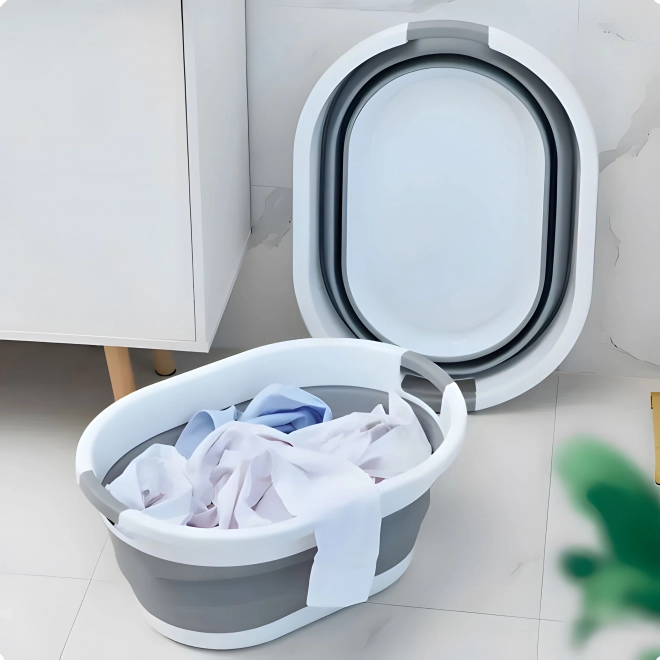 Składany kosz na pranie biała-szara 20 L od ModernHome