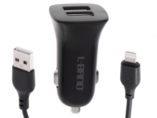 L-BRNO Podwójna ładowarka samochodowa USB + Lightning