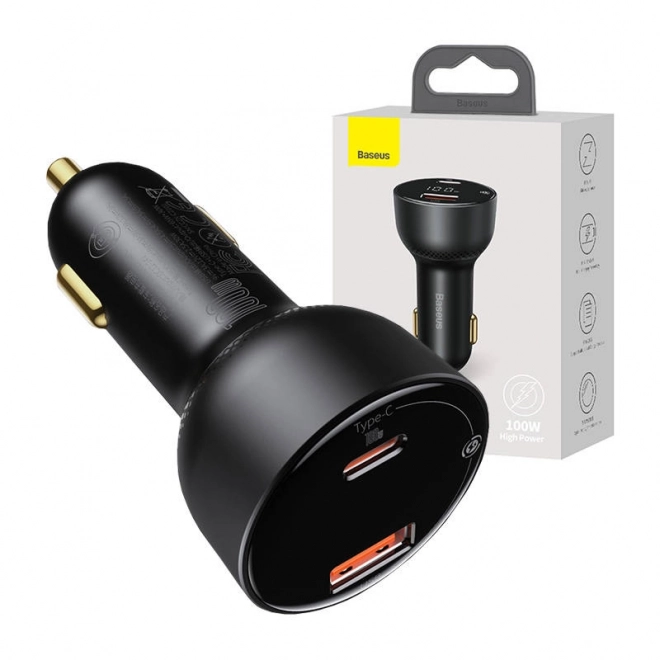 Szybka ładowarka samochodowa Baseus USB i USB-C 100W czarna