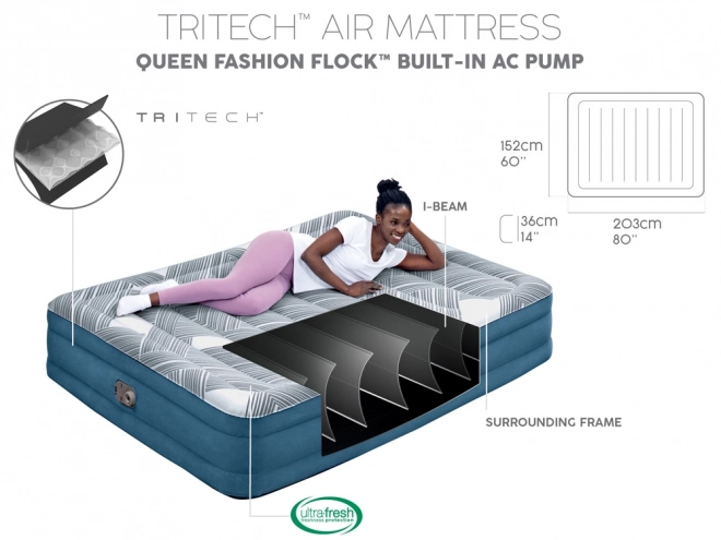 Wygodny materac Bestway 2s Queen 203x152x36cm z wbudowaną pompką 6712Y
