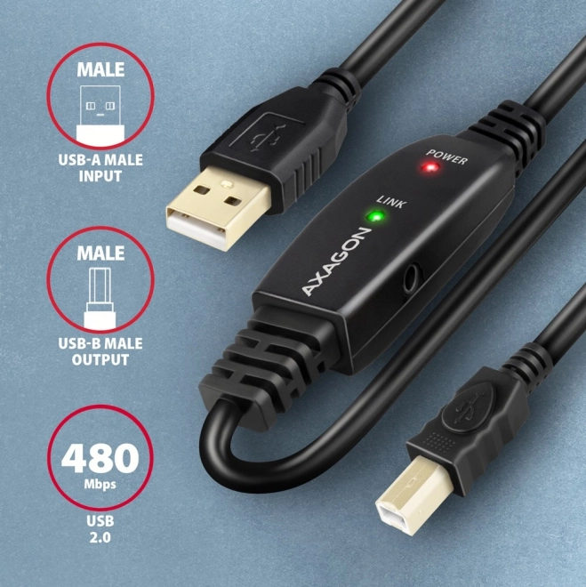 ADR-215B USB 2.0 A-M -> B-M aktywny kabel łączący/wzmacniacz 15 m