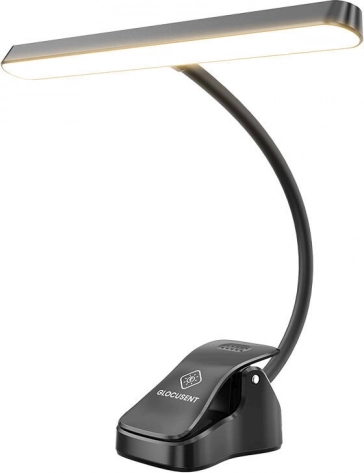 Bezprzewodowa lampa do pulpitu nutowego GLOCUSENT z USB‑C i baterią 4000 mAh, czarna