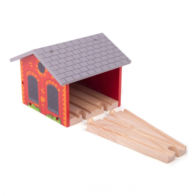 Drewniane lokomotywownia dla dwóch zestawów pociągów Bigjigs Rail