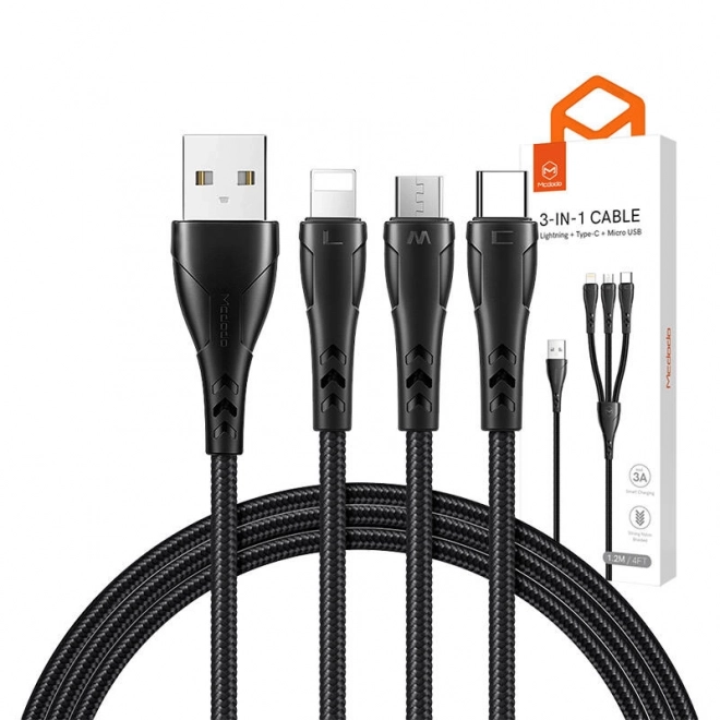 Kabel 3w1 USB do USB-C / Lightning / Micro USB, Mcdodo CA-6960, 1,2 m (czarny)