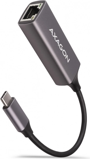 AXAGON adapter ethernetowy USB‑C Gigabit, automatyczna instalacja, metalowy, tytanowy szary
