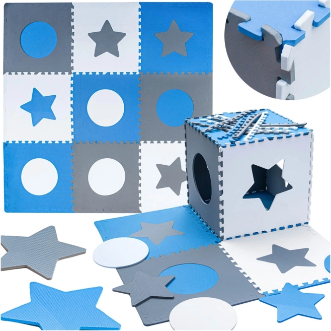 Piankowa mata puzzle dla dzieci szaro‑niebieska 60 × 60 cm, 9 elementów