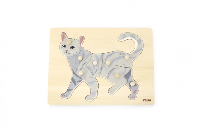 Drewniane puzzle z uchwytami Kot VIGA Montessori