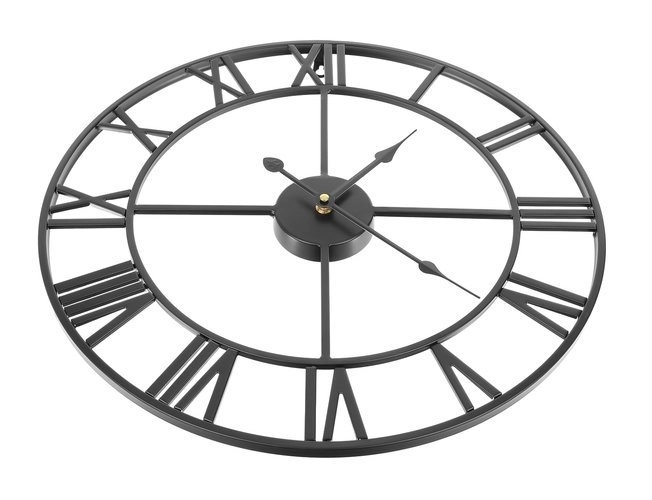 Metalowy zegar ścienny loft z rzymskimi cyframi 47 cm – czarny