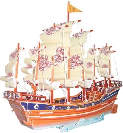 Drewniane puzzle 3D Kolorowy żaglowiec