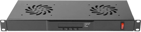 Panel wentylacyjny LCD poziomy 1U z termostatem do szaf, 19 cali, 2 wentylatory, 230V, czarny