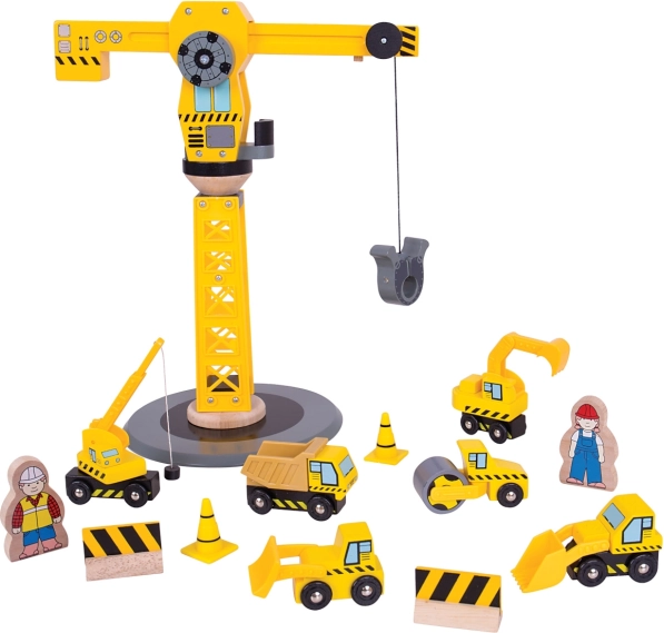 drewniany zestaw budowlany z dźwigiem BIGJIGS RAIL