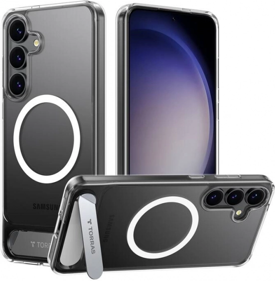 Magnetyczne przezroczyste etui ze stojakiem Torras Pstand do Samsung S25