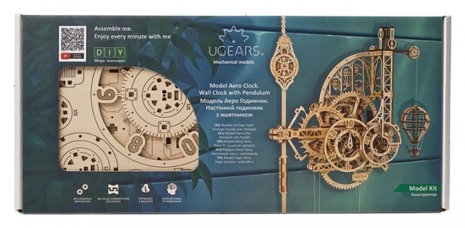 Ugears 3D drewniane mechaniczne puzzle Zegar Ścienny Aero