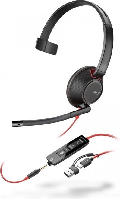 Jednostronny zestaw słuchawkowy POLY Blackwire 5210 USB‑C z gniazdem 3,5 mm i adapterem USB‑C/USB‑A