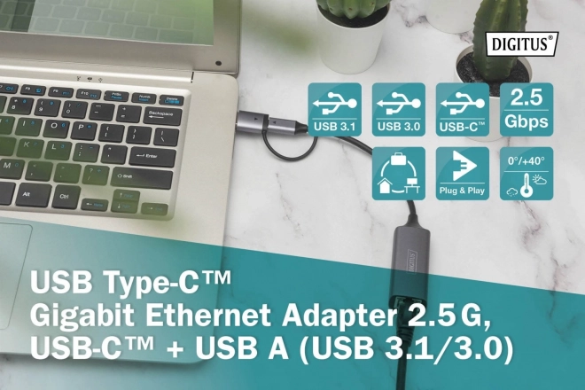 Digitus USB-C do USB-A adapter na RJ45 2.5 Gigabit Ethernet