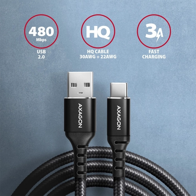 USB kabel Axagon USB-C na USB-A, 1m, czarny