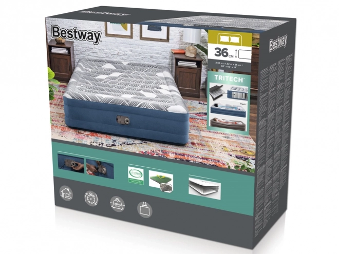 Wygodny materac Bestway 2s Queen 203x152x36cm z wbudowaną pompką 6712Y
