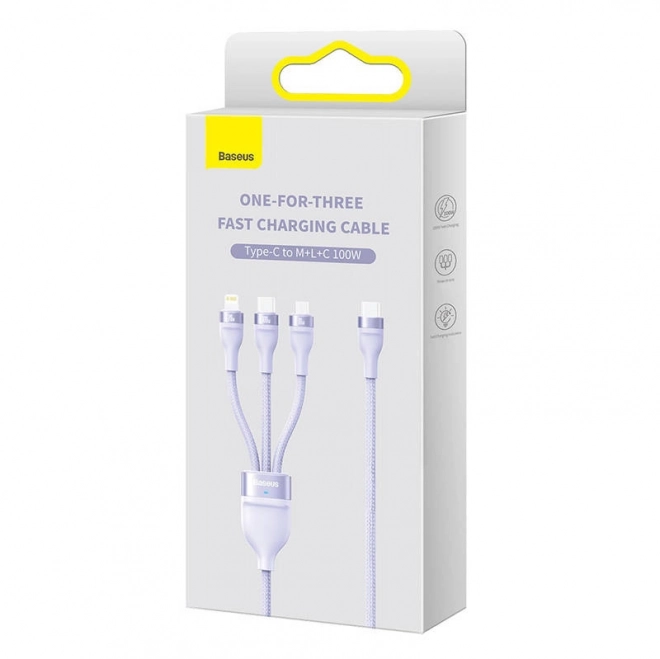 Wielofunkcyjny kabel ładujący Baseus z konektorami USB-C, Micro USB i Lightning, 100W, 1,5 m