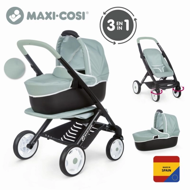 Kombinowany wózek Maxi Cosi dla lalek zielono-szary