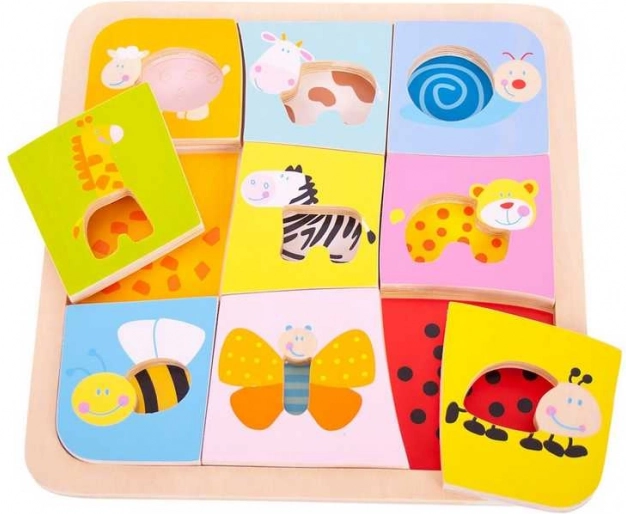 Drewniane puzzle do układania – 9 zwierzątek BIGJIGS TOYS