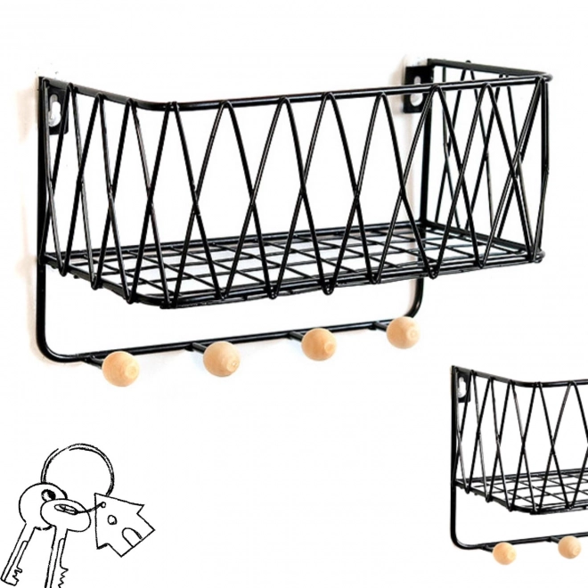 Wisząca półka z wieszakami, styl LOFT, czarna, 25,5 cm