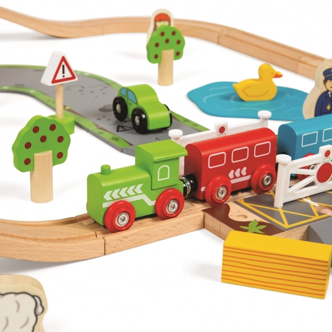 Bigjigs Rail Drewniana kolejka z wiejską drogą 80 części