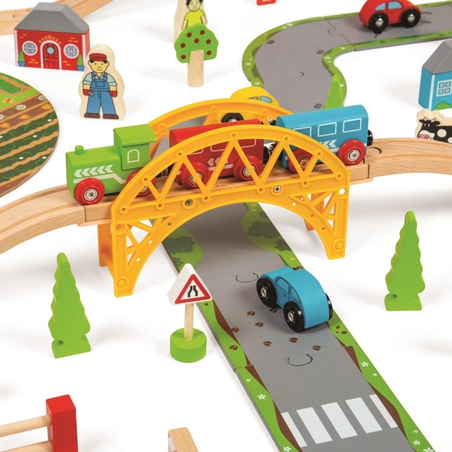 Bigjigs Rail Drewniana kolejka z wiejską drogą 80 części