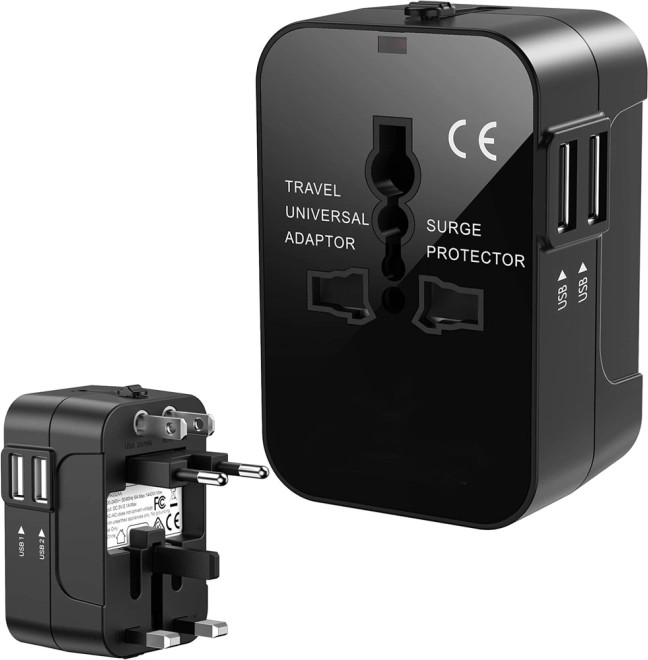 Uniwersalny adapter podróżny do gniazdek z 2× USB (UK/USA/EU/AUS)