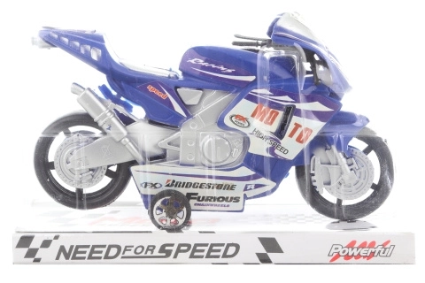 Niebieski plastikowy motocykl z napędem mechanicznym