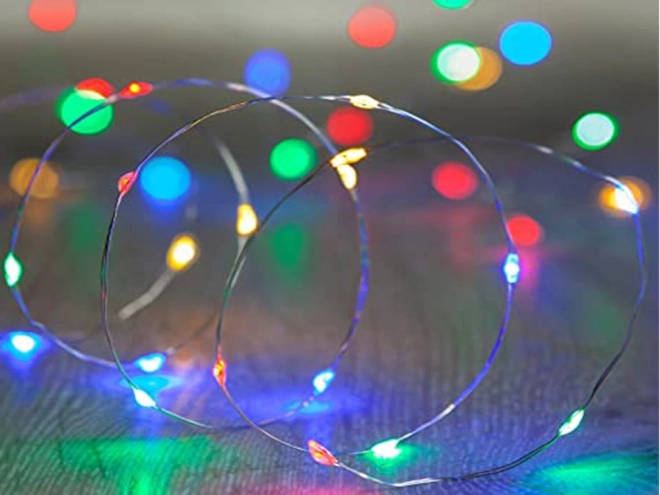 Wielokolorowe świąteczne światła LED na baterie 10m