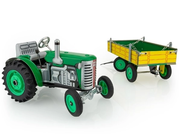 Traktor Zetor z przyczepą zielony na klucz metalowy 28cm Kovap w pudełku