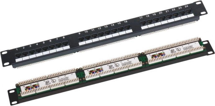 Panel krosowy UTP kat. 6, 19" 1U, 24× RJ45, LSA
