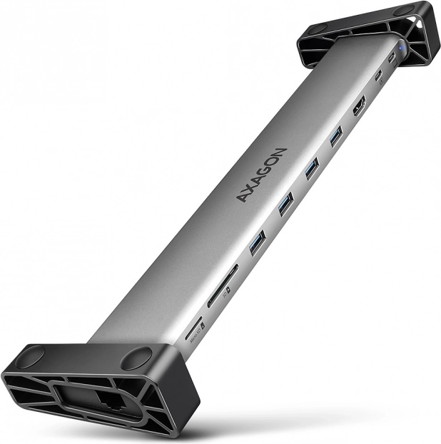 Axagon HMC-10HLS hub USB-C 9w1 z HDMI 4K/60 Hz, GLAN, czytnikiem kart i PD 100 W