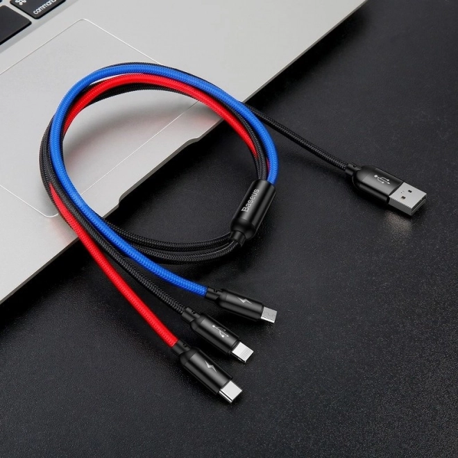 Baseus szybki kabel USB 3w1 z złączami Type C / Lightning / Micro 3A 1,2M - czarny