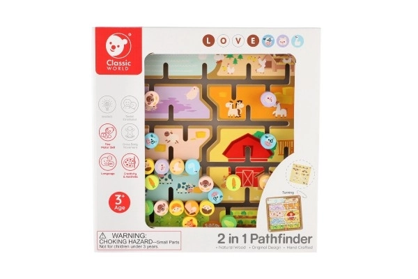 Drewniany edukacyjny labirynt 2w1