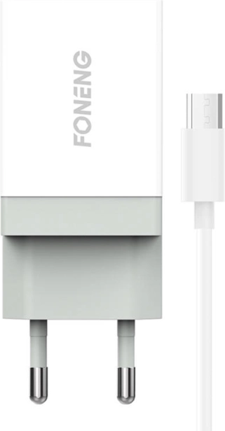 Szybka ładowarka sieciowa FONENG 10,5 W, 1× USB, z kablem micro USB – biała