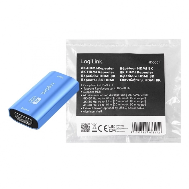 Repeater HDMI 8K/60HZ HDCP2.3, niebieski aluminium