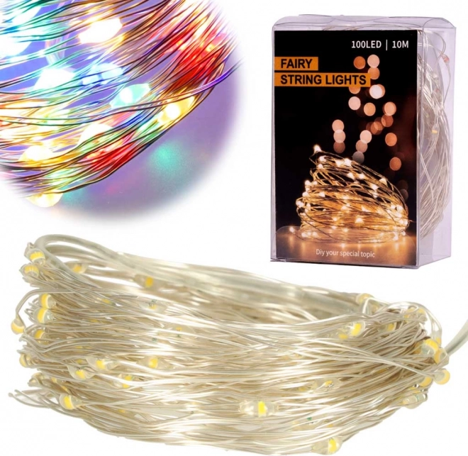 Świąteczne druciane łańcuchy świetlne LED 10 m, 100 LED – Wielokolorowe