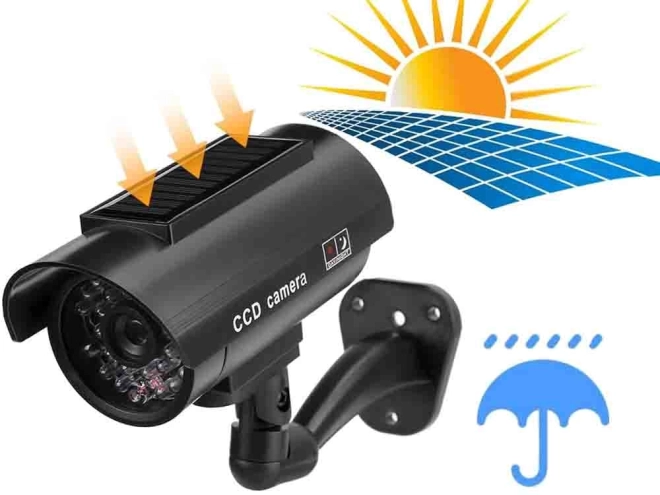 Zewnętrzna kamera atrapa ścienna z LED i zasilaniem solarnym