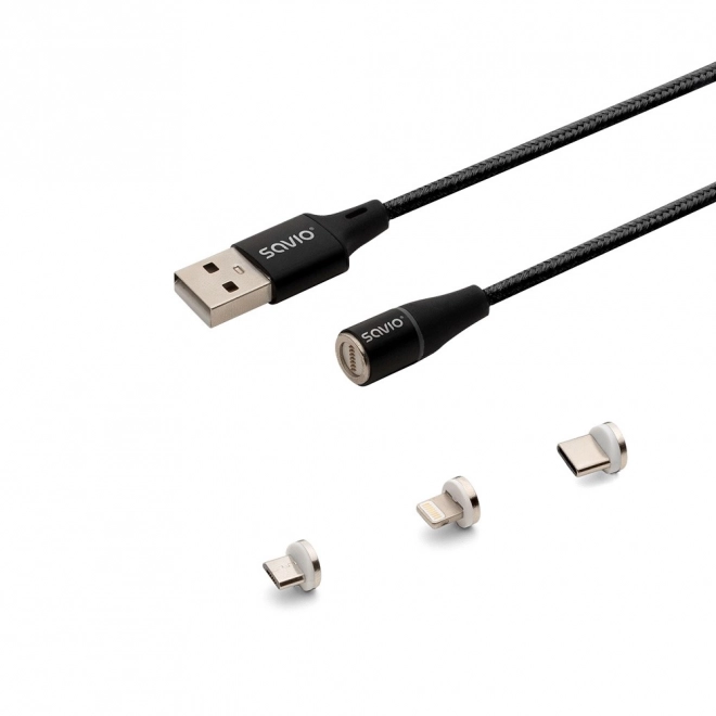 Magnetyczny kabel USB Savio 3w1 typ C, Micro i Lightning, czarny, 1m