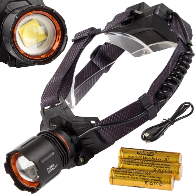 Latarka czołowa Bailong LED XHP160 Powerbank