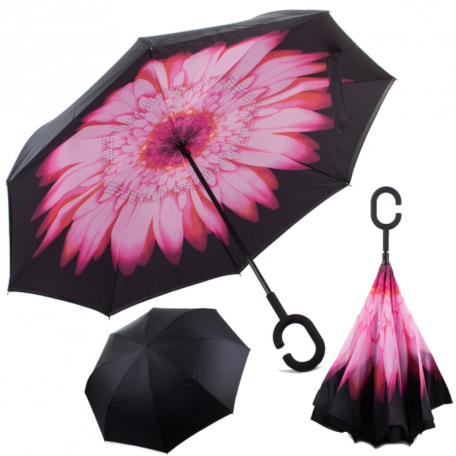Parasol odwrócony składany mocne druty solidny stojący parasol – różowy