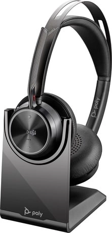 Poly Voyager Focus 2 – bezprzewodowy zestaw nagłowny z podstawką ładującą, certyfikat Microsoft Teams, USB‑C + adapter USB‑A