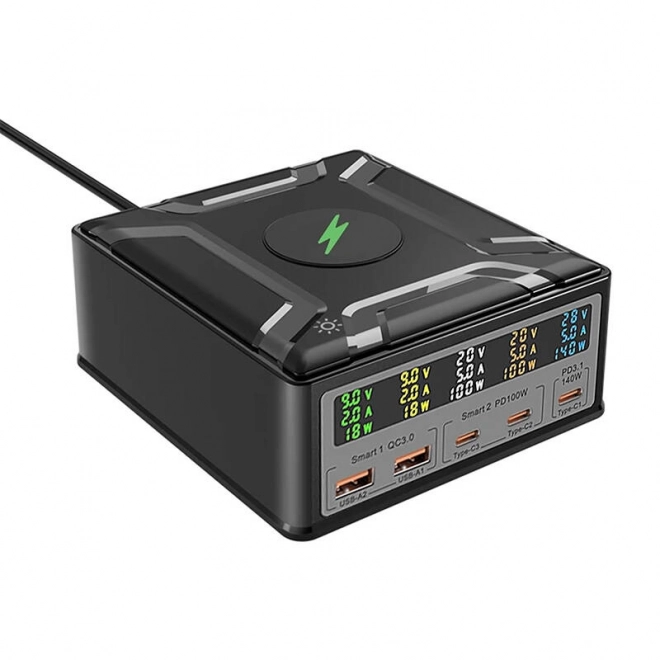 Blitzwolf BW-S28 260W, 2xUSB-A, 3xUSB-C, 15W bezprzewodowa ładowarka (czarna)
