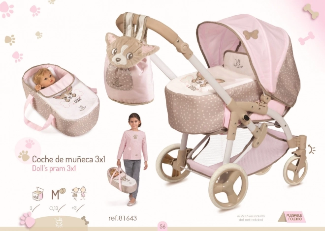DeCuevas 81643 Składany wózek dla lalek 3 w 1 z przenośną torbą DIDI 2021 - 75 cm