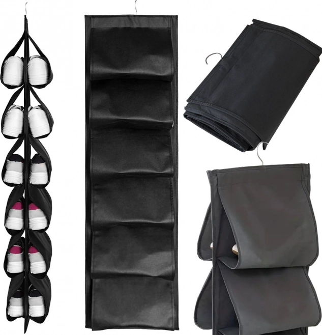 Wieszany organizer na buty do szafy – 12 par, czarny