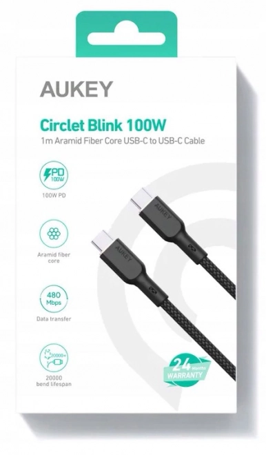 Przewód USB-C z kevlarem AUKEY, 1m, 5A, 100W PD