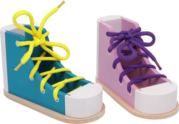 Small Foot zestaw gra „Zawiąż sznurówkę” – drewniane buty, 2 szt.