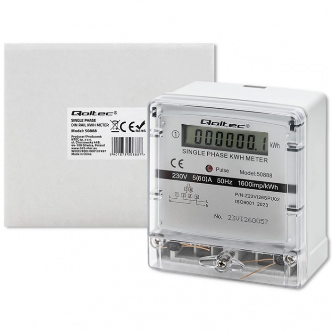 Jednofazowy licznik energii Qoltec 230V z wyświetlaczem LCD