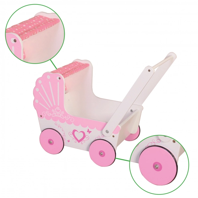 EcoToys Drewniany wózek dla lalek Pink Heart